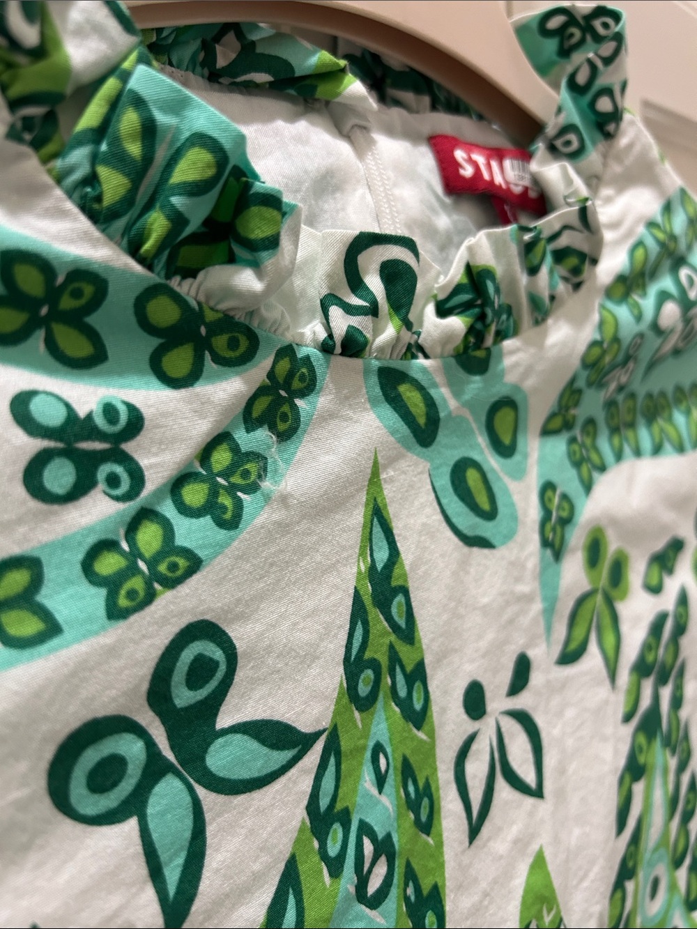 STAUD Staud Carolina Ruffle Mini dress green paisley size 8 - Picture 10 of 11